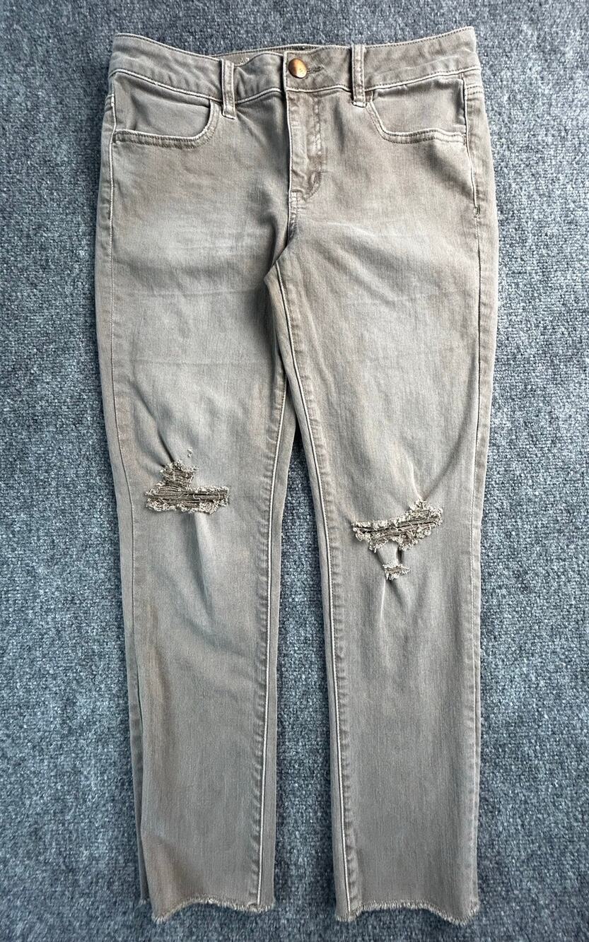 American Eagle Jegging Crop Gray Distressed Jeans Women's Size 10 - Picture 1 of 9